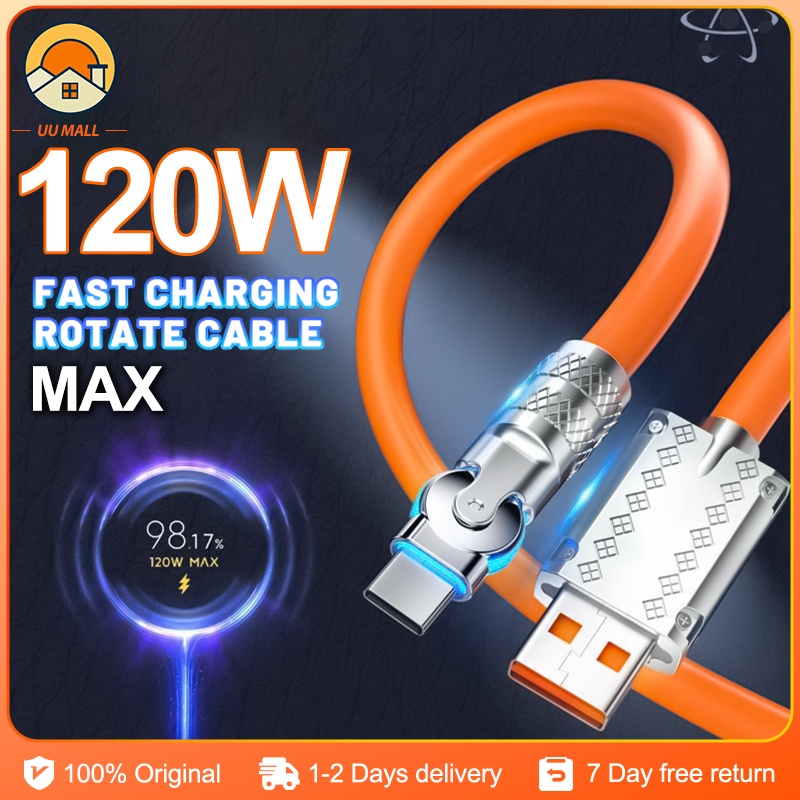 3 in 1 Zinc Alloy 120w 6A Fast Charger Cable Rotary Interface Charger