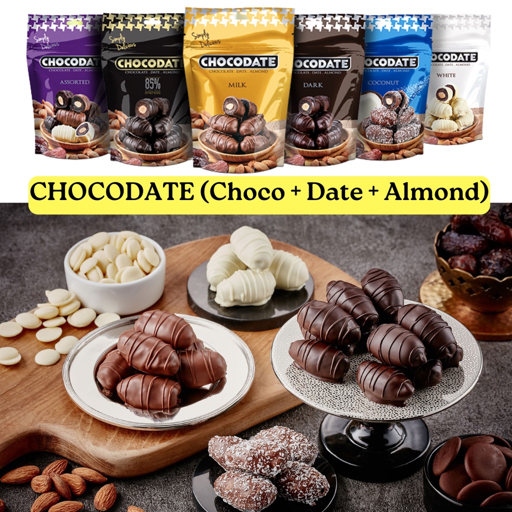 FROM DUBAI UAE CHOCODATE CHOCOLATE COVERED DATES and ALMONDS (1 PACK