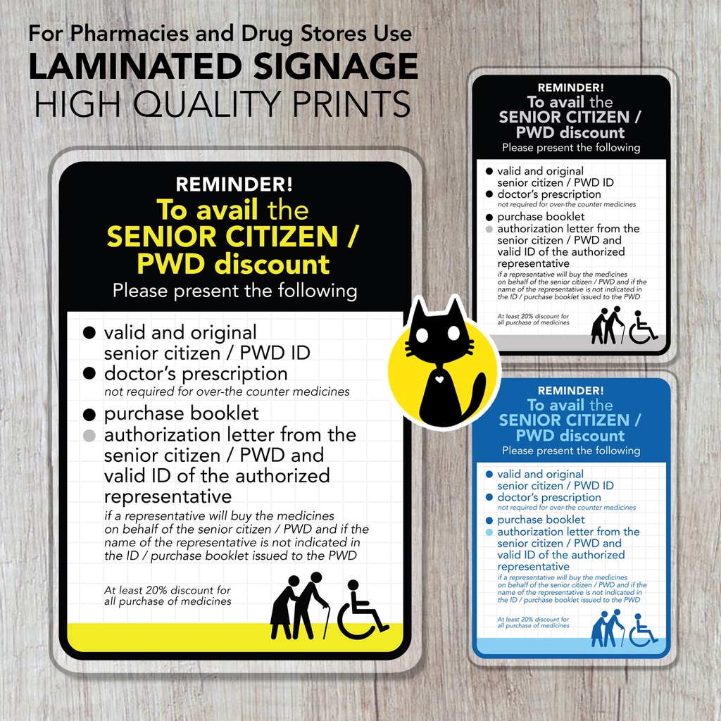 Senior Citizen PWD Medicine Discount Requirements Sign Signage 