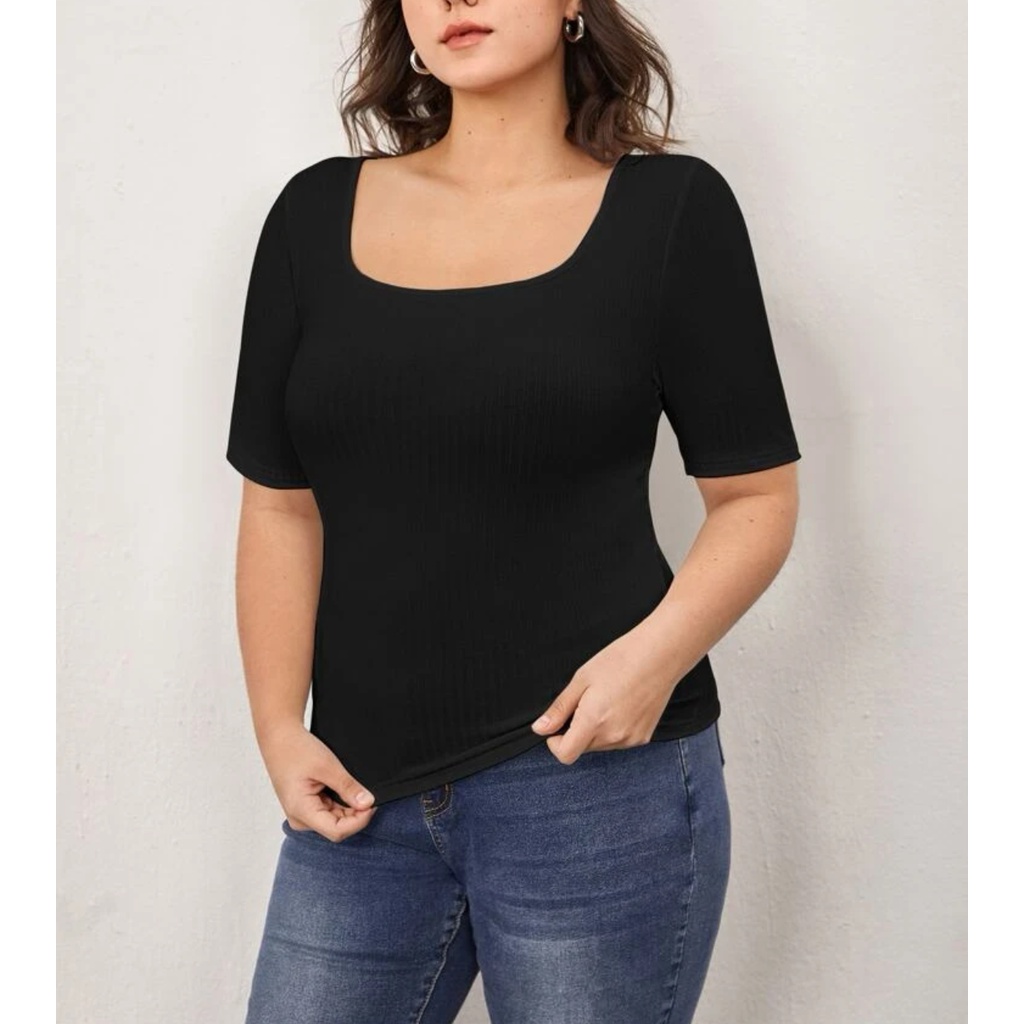 Angelcity Plus Size Square Neck T Shirt For Women Oversized Blouse Tops Tee Shopee Philippines