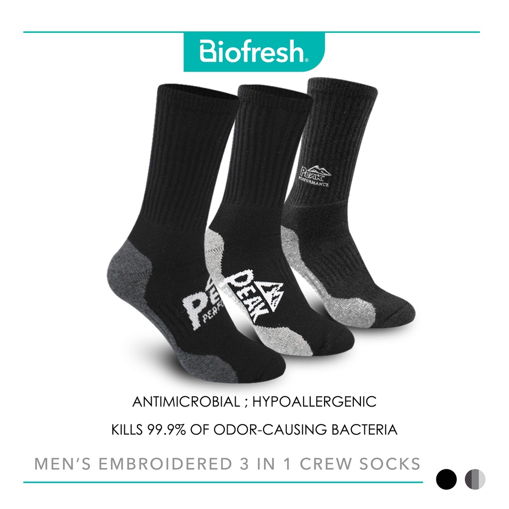 Biofresh Men's Antimicrobial Embroidered Thick Sports Crew Socks 3 pairs in a pack RMSEG1402
