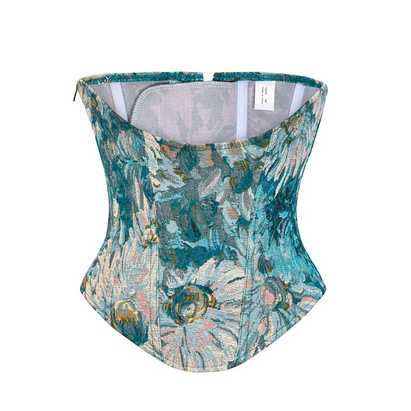 WECHERY Underbust Corset Waist Trainer Women Ribbon Floral Vintage