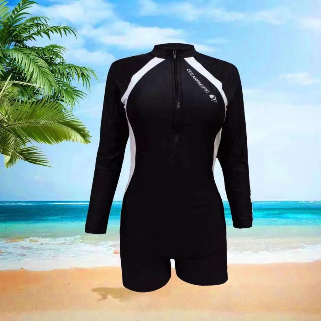 OP one piece rash guard for wome swimsuit with zipper girl's long ...
