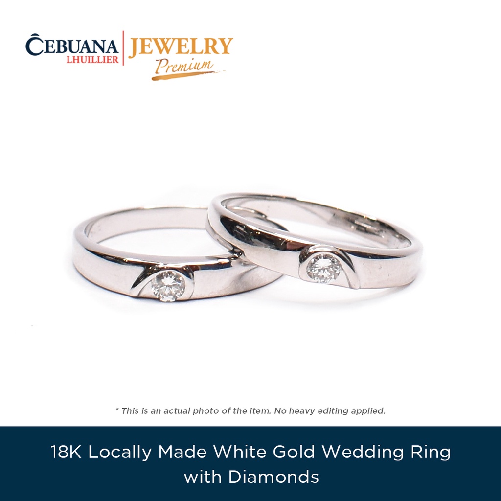 18K Locally Made White Gold Wedding Ring with Diamonds Shopee Philippines