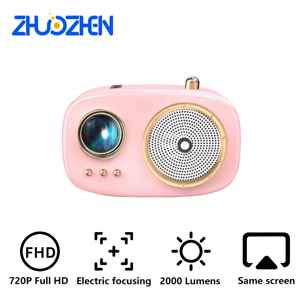 Zhuozhen LP17 Mini Projector Electron Focusing Full HD Pink Retro Cute