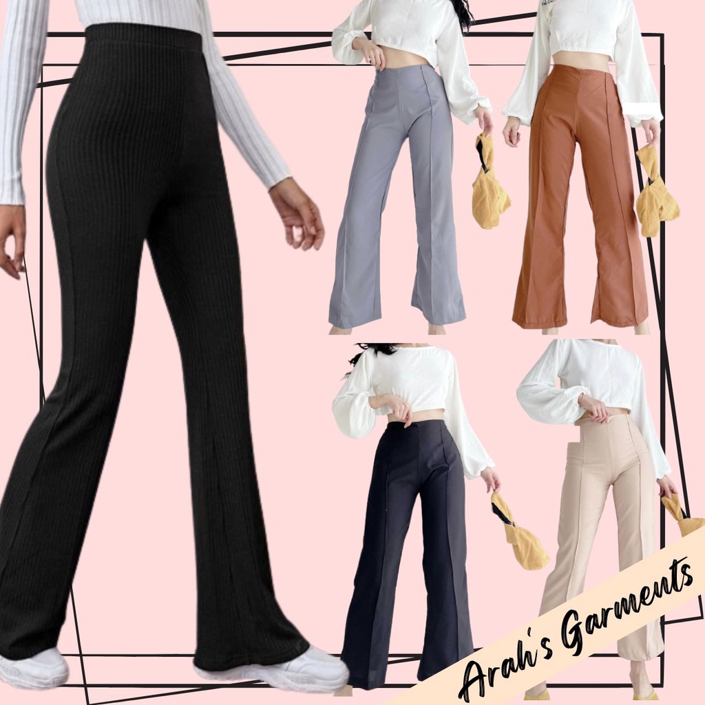 Arahs Garments:High Waist Esther Flare Pants Plain For Women/Ladies Fit ...