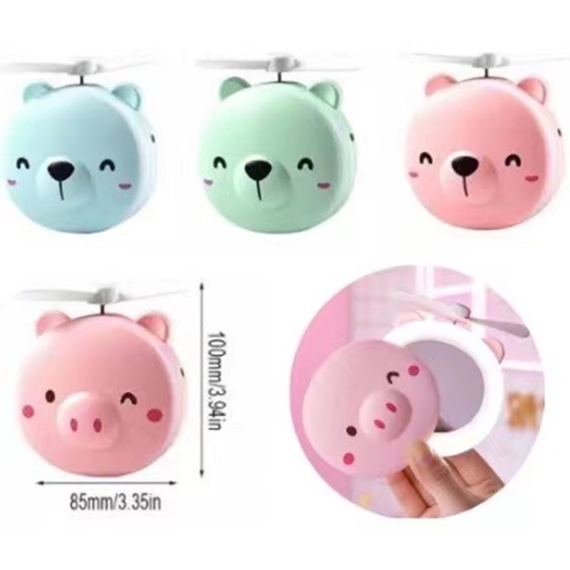Piglet beauty mirror pocket fan USB charging mini handheld fan LED ...