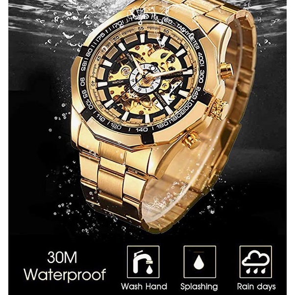 Mens Watches, Mechanical Skeleton Stainless Steel Water resistant ...