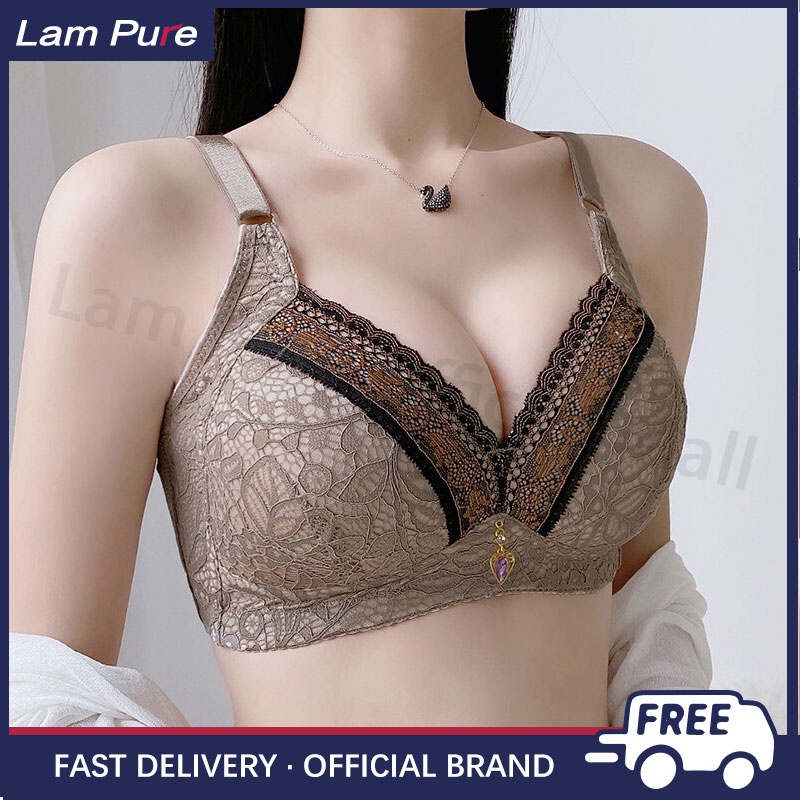 Lam Pure Plus Size Bra Women Push Up No Wire Underwear Sexy Lace Floral Thin  Cup Breathable Lingerie