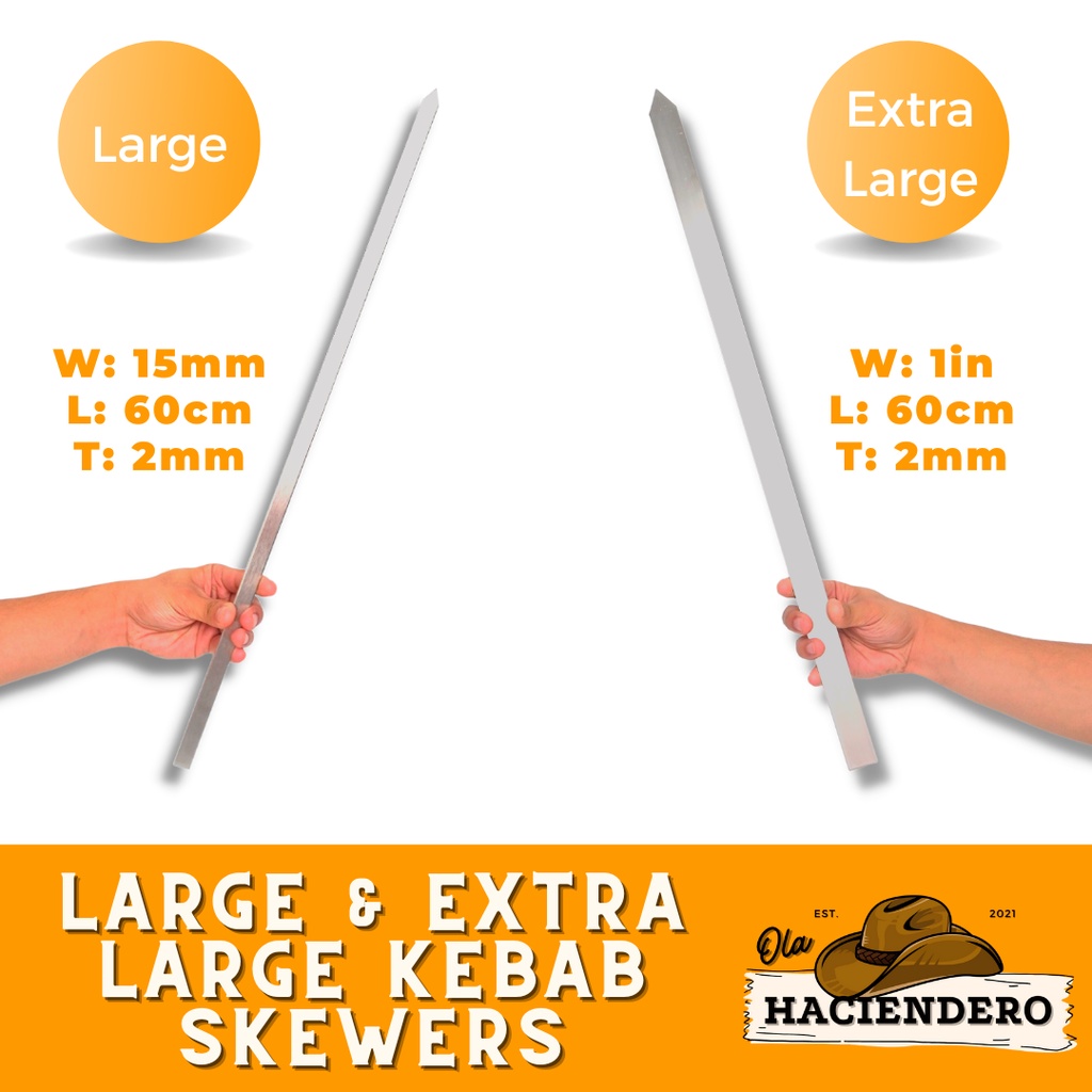 6-Pack XL Flat Stainless Steel Skewers – 10mm X 60cm For BBQ, Kabob, Tikka, Shish Kebab
