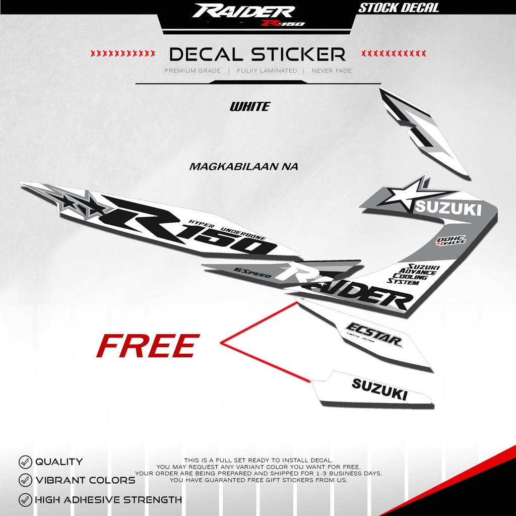 Raider 150 Carb Stock Decals(Wandecs Fully LaminatedGloss Vinyl high