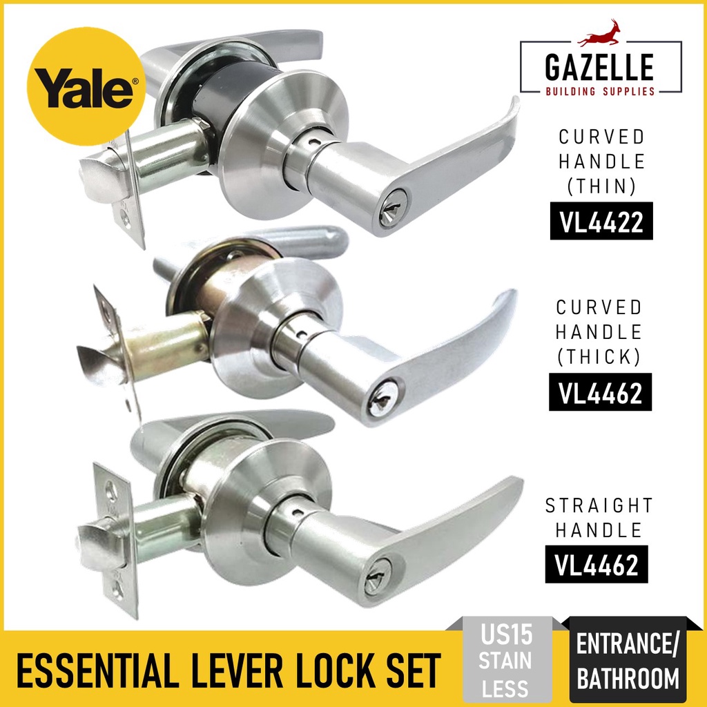Yale Door Lever Lockset Lock Set Knob Reversible Stainless Entrance