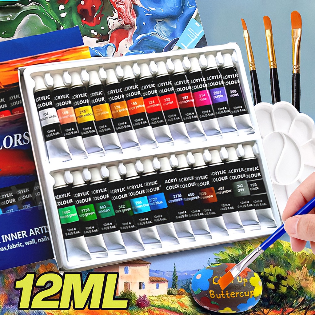 12ML Acrylic Paint Set Oil Watercolor Pigments DIY Wall Drawing