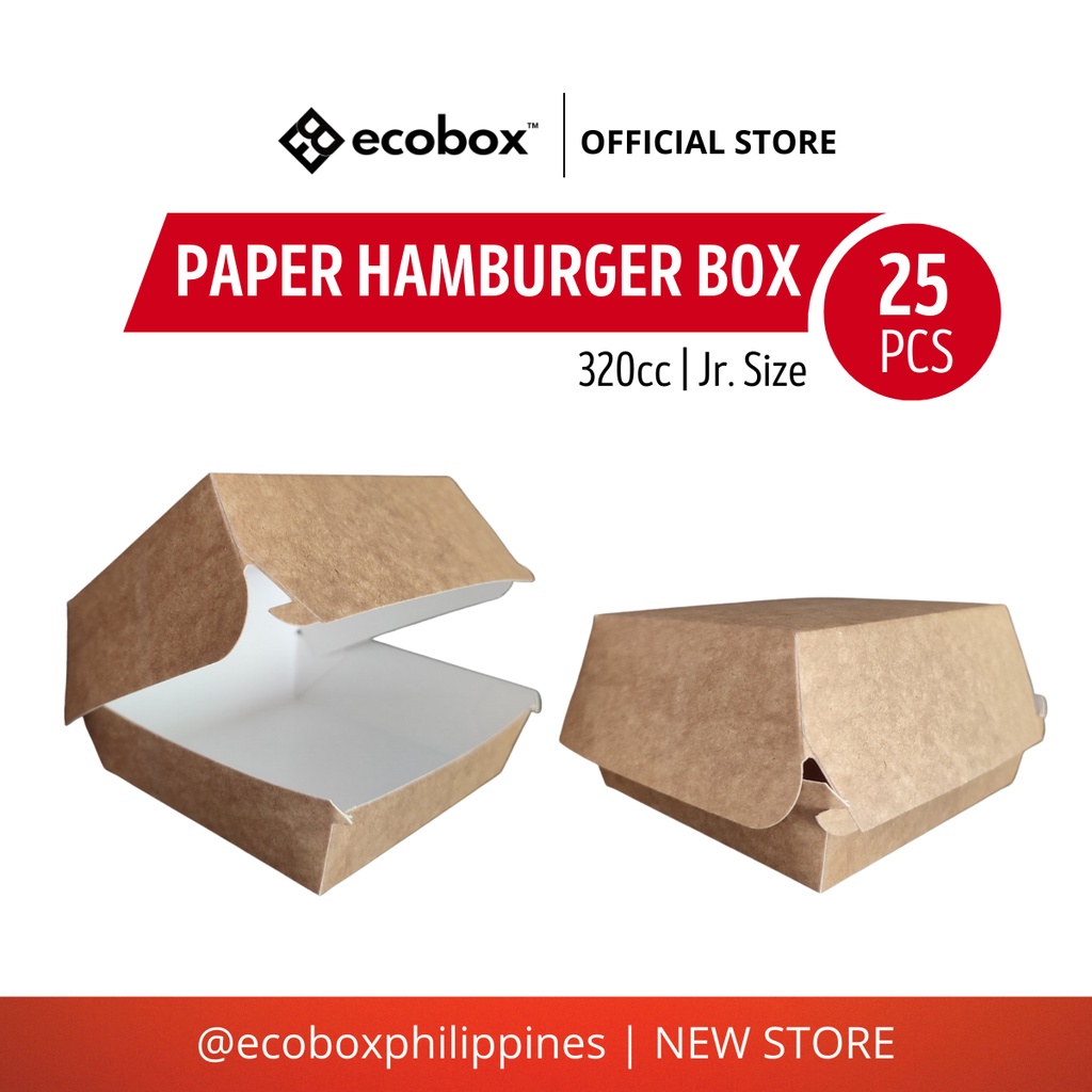 Ecobox Paper Hamburger Box, Burger Box, Clamshell Box, 25pcs | Shopee ...