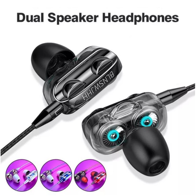 A4 Dual-action Coil Dual-speaker Headset with Mic Wired In-Ear Earphone