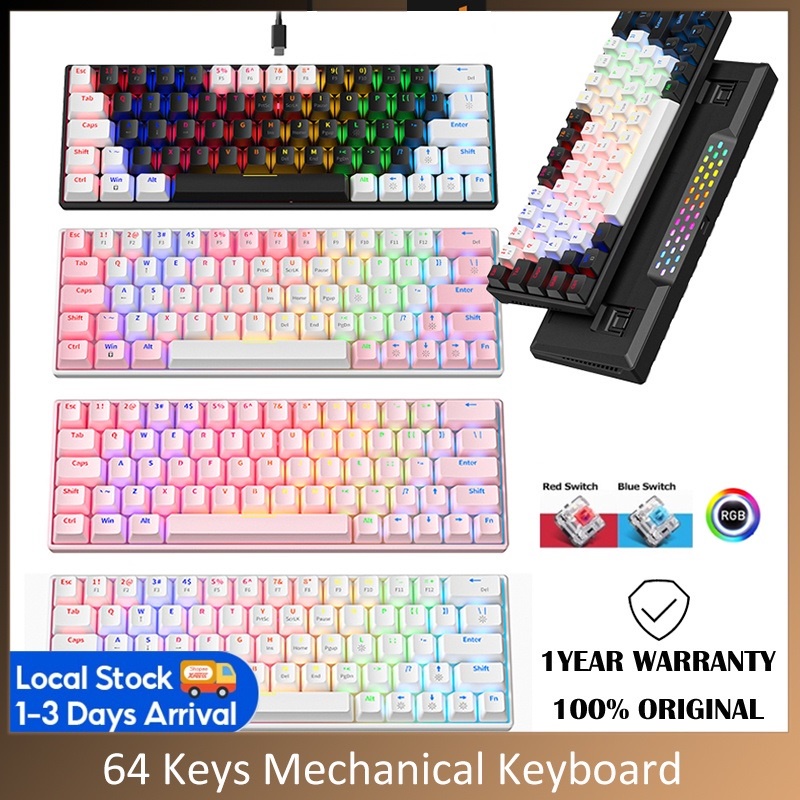 RGB Real Mechanical Keyboard 64 Keys Backlit Red Blue Cherry Switch