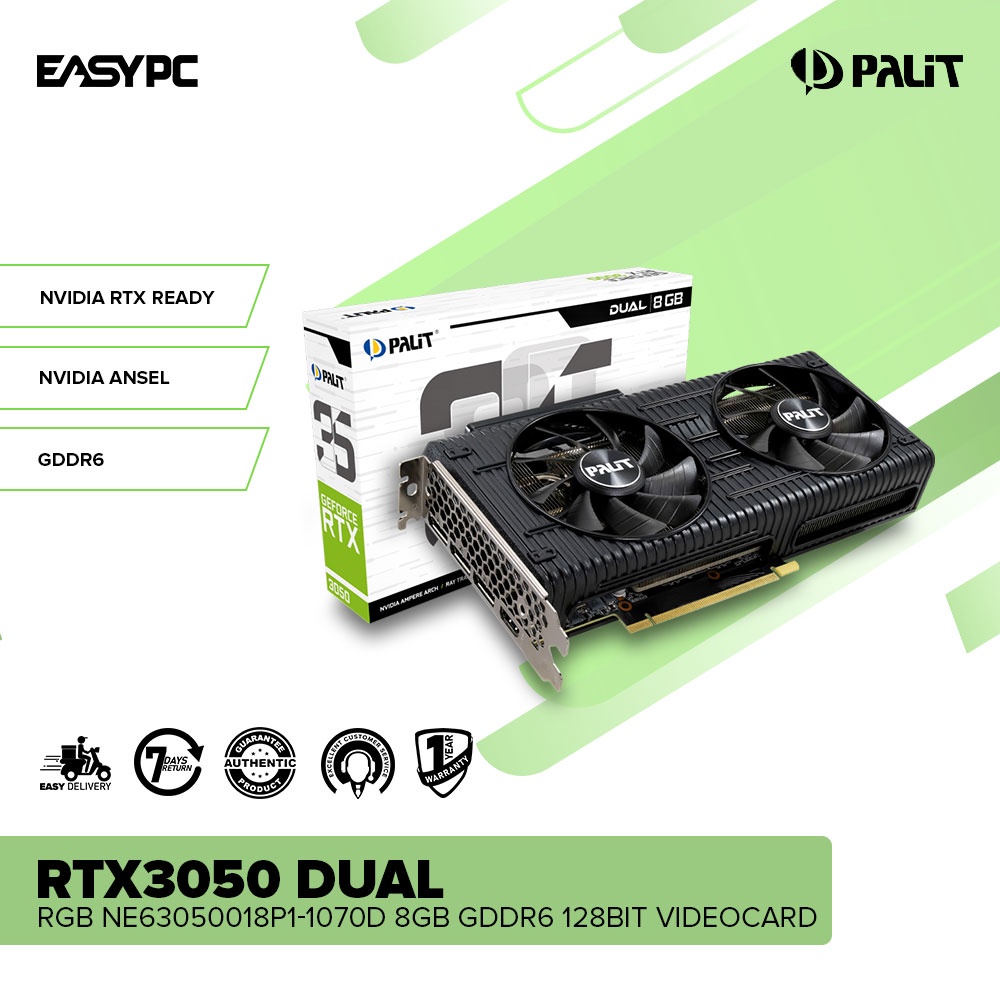 EasyPC | PALIT GeForce RTX 3050 DUAL RGB NE63050018P1-1070D 8GB GDDR6 ...