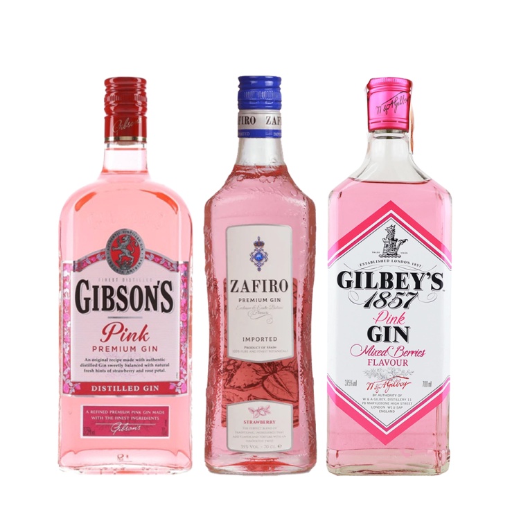 PINK GIN BUNDLE 1x Gibson Pink Gin, 1x Gilbeys Pink Gin, 1x Zafiro