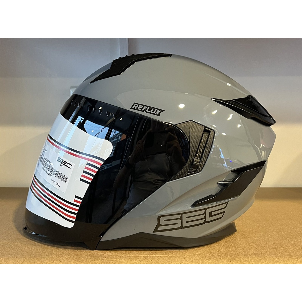 SEC Reflux Half Face Dual Visor Helmet Gloss Grey 5329 ICC and DOT