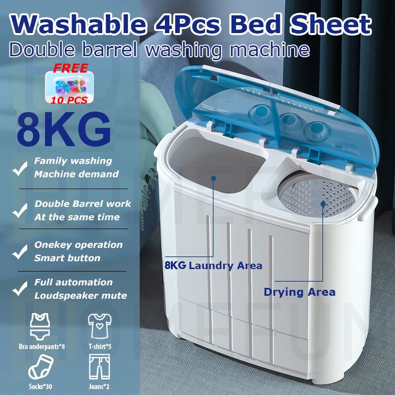 【on hand】Double barrel Automatic Washing Machine portable washing