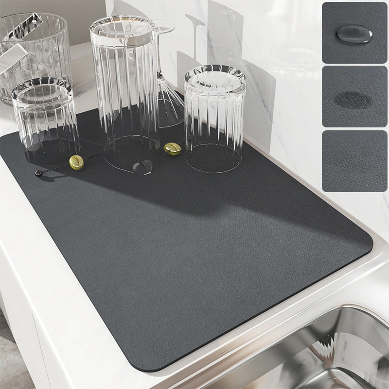 Drain Pad Rubber Dish Drying Mat Super Absorbent Drainer Mats Tableware ...