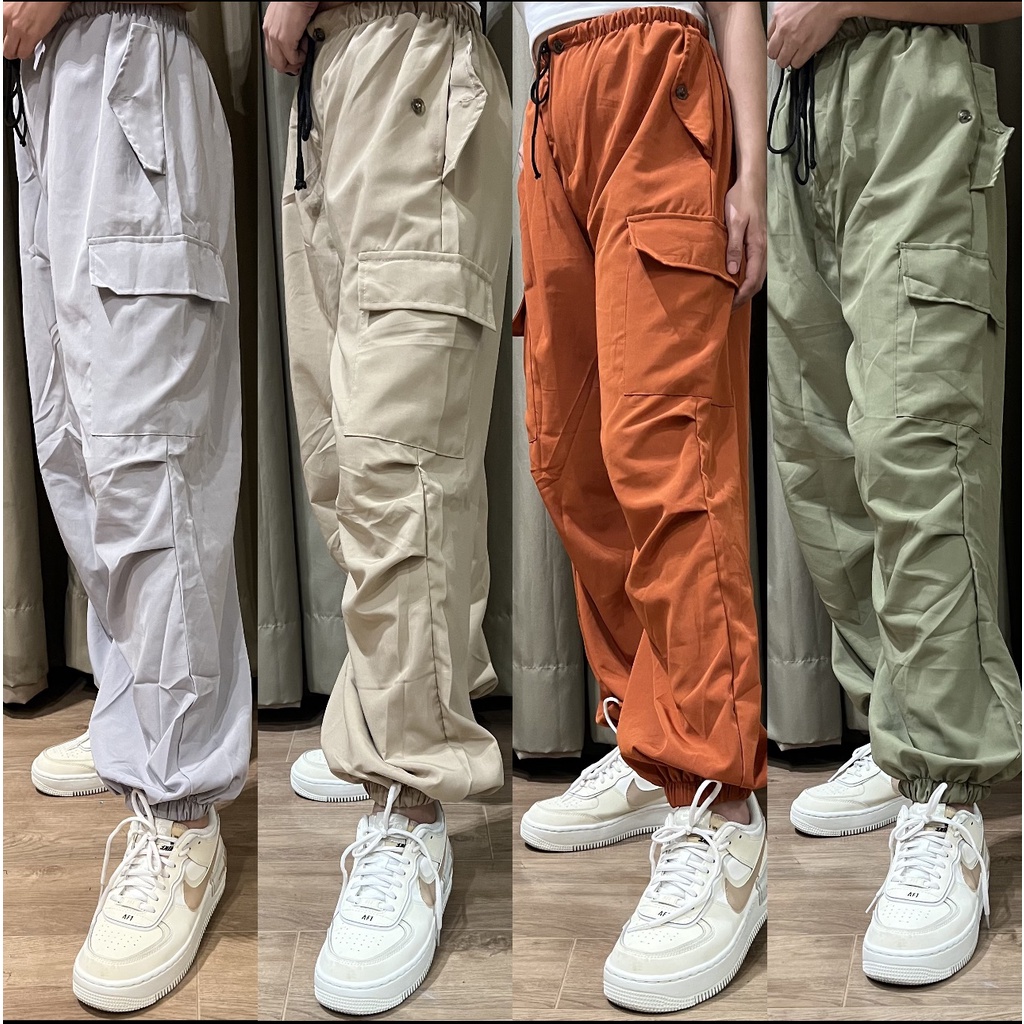 Parachute Cargo Pants with Pockets - Free Size