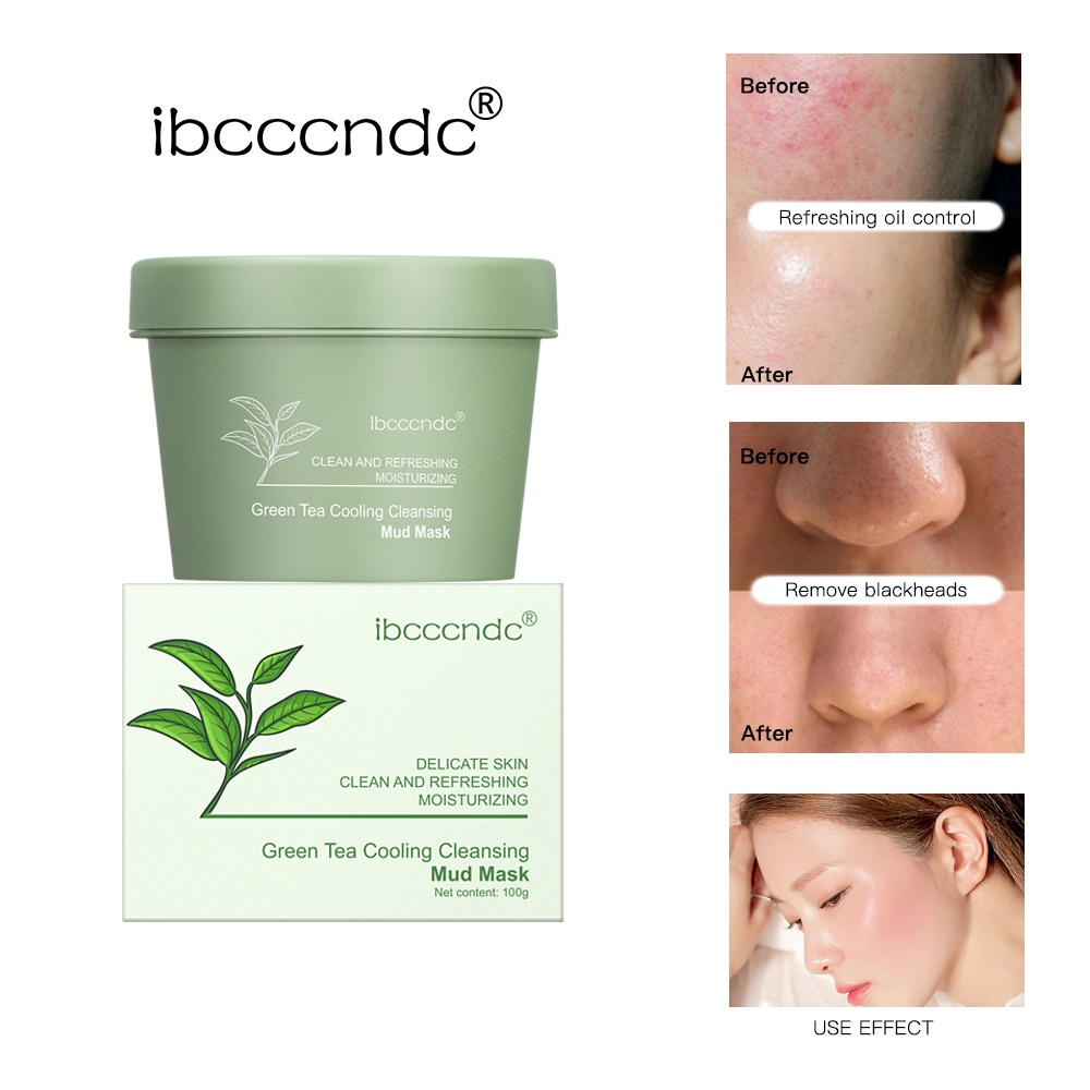 IBCCCNDC Green Tea Mud Mask Brightening Remove Acne Pores Blackheads