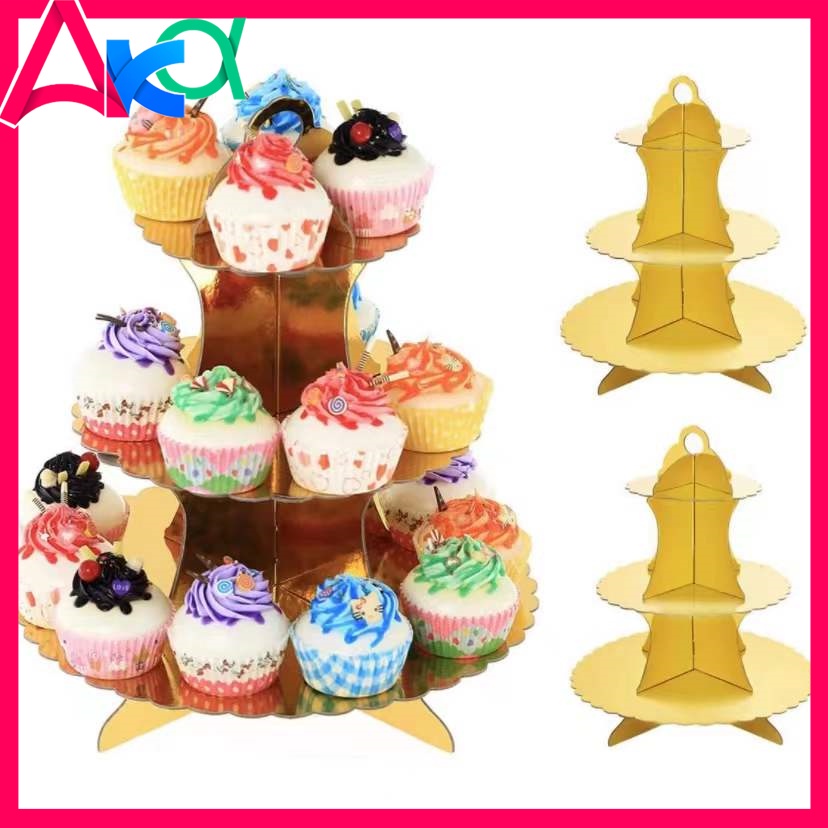3Tier round cardboard cake stand,disposable cupcake tower for dessert