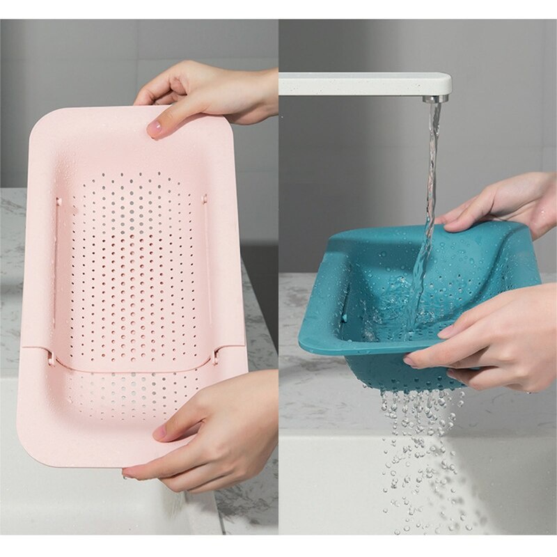 Retractable Sink Wash Basin Drain Basket Plastic Fruit Storage Basket