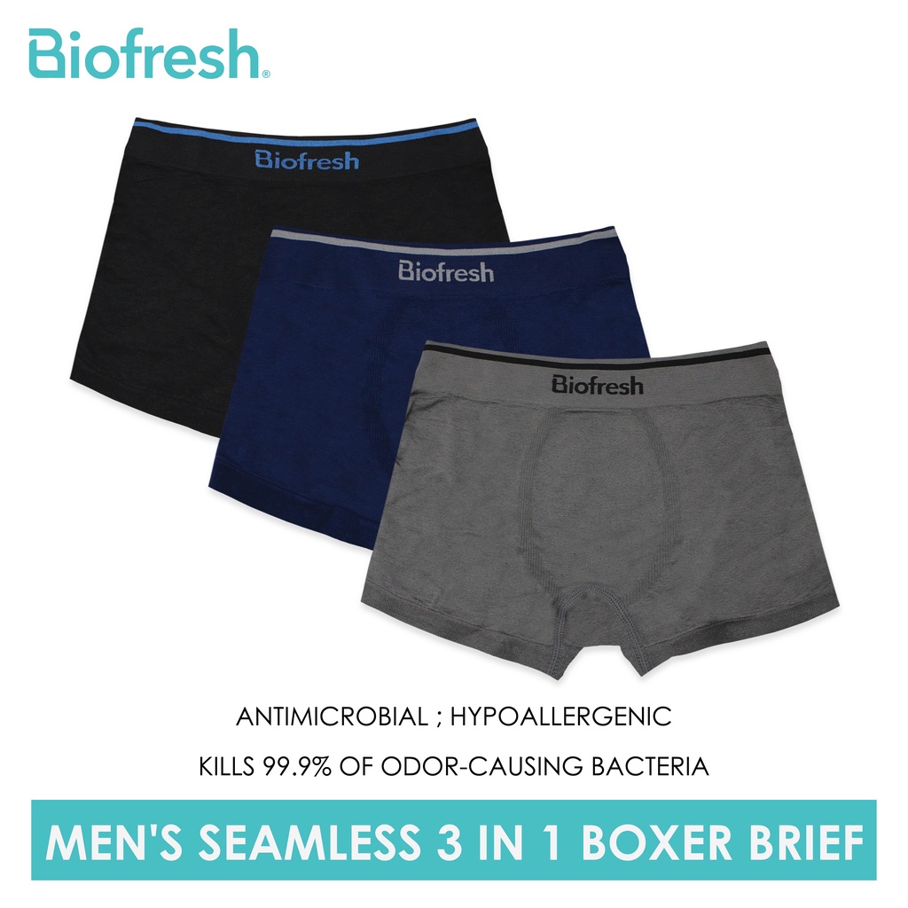 Biofresh Men's Antimicrobial Seamless Boxer Brief 3 pieces in a pack ...