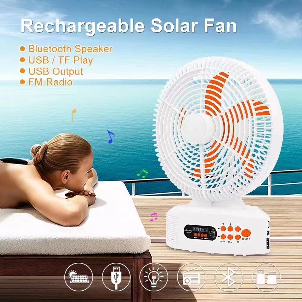 DESKTOP OP312 ELECTRIC SOLAR PORTABLE FAN WITH SPEAKER RECHARGEABLE