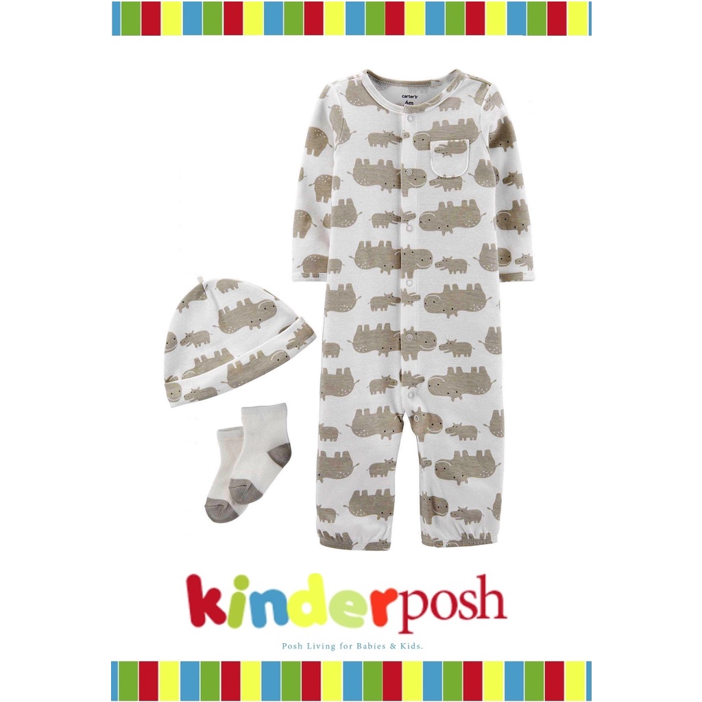 Carter s 3 Piece Set Happy Hippos Newborn Shopee Philippines