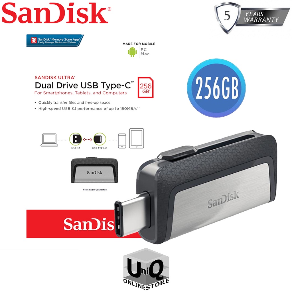 Sandisk Dual Drive Usb 3 1 Type C Reversible Connector Ultra Sdddc2 256gb Otg Shopee Philippines