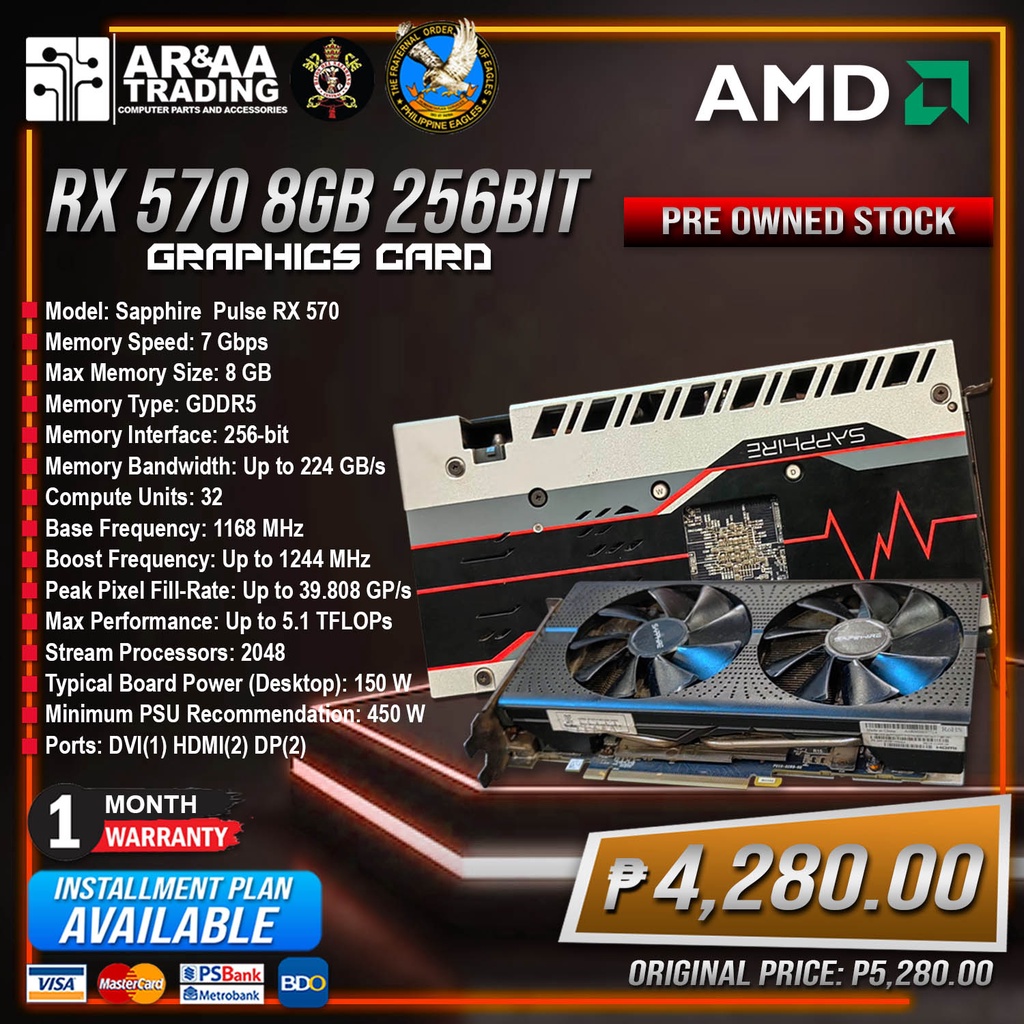 SAPPHIRE PULSE AMD Radeon™ RX 570 - 8GB 256BIT - DDR5 Graphics Card ...