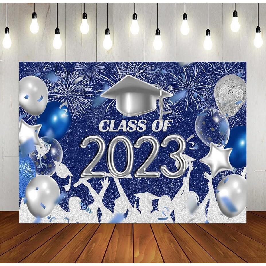 5x4ft Class of 2023 Party Photography Backdrop Royal Blue and Silver ...