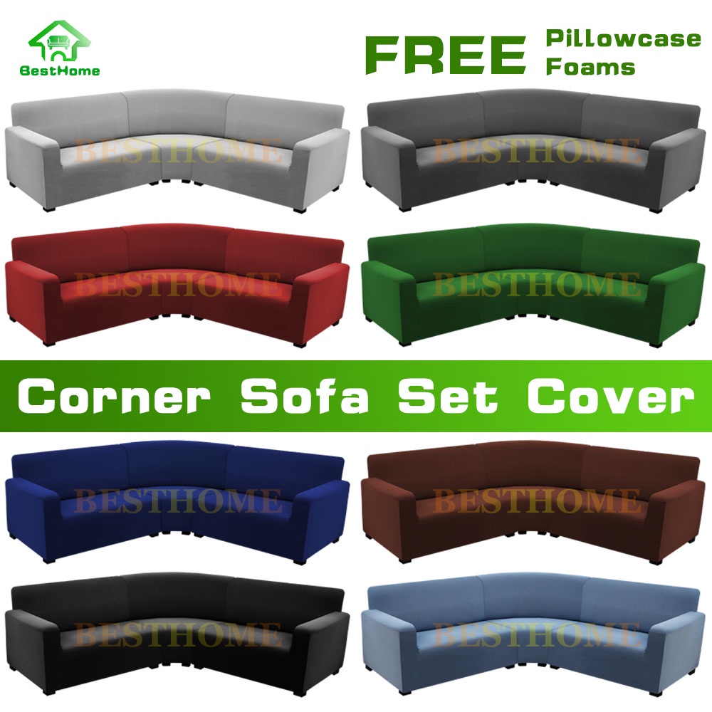 Plain Corner Sofa Cover Set Stretchable Corner Sofa Seat Cover of 3 Pcs Corner Sofa Set Covers