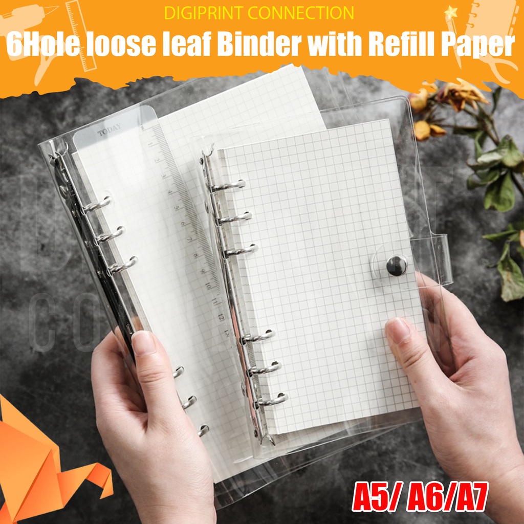 6Hole Loose leaf binder with 45sheets Refill Paper Plastic Round Ring