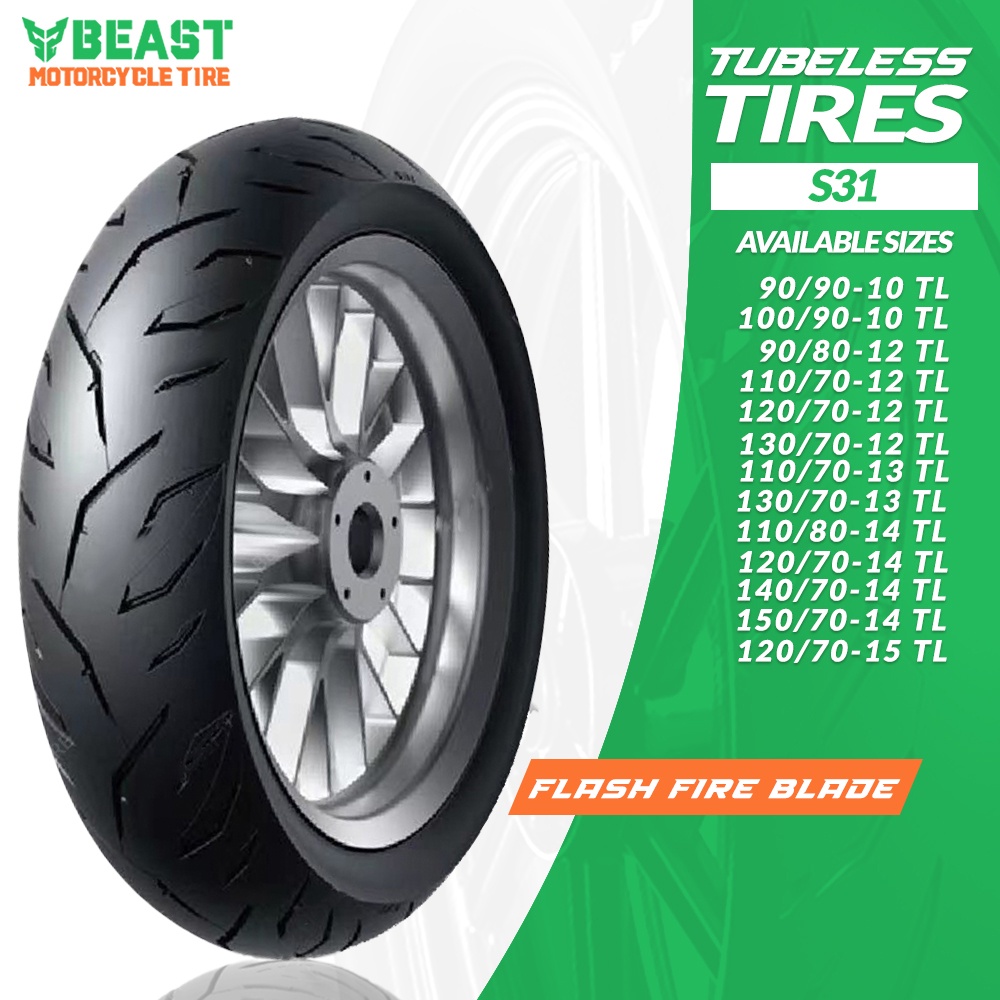 Beast Tire Flash Fire Blade S31 R10 to R17 Tubeless Motorcycle tires