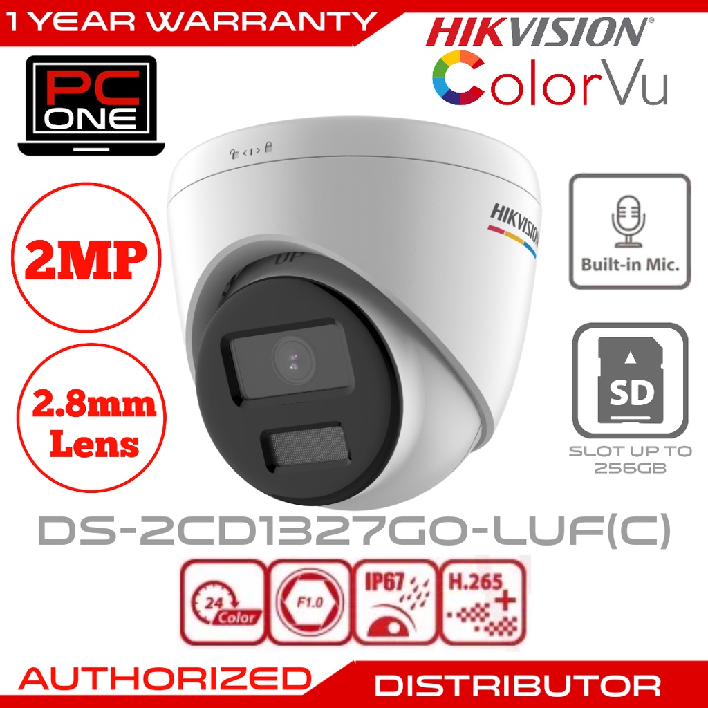 Hikvision Colorvu Lite Ds 2cd1327g0 Luf C 2mp Ip67 Turret Ipc Shopee