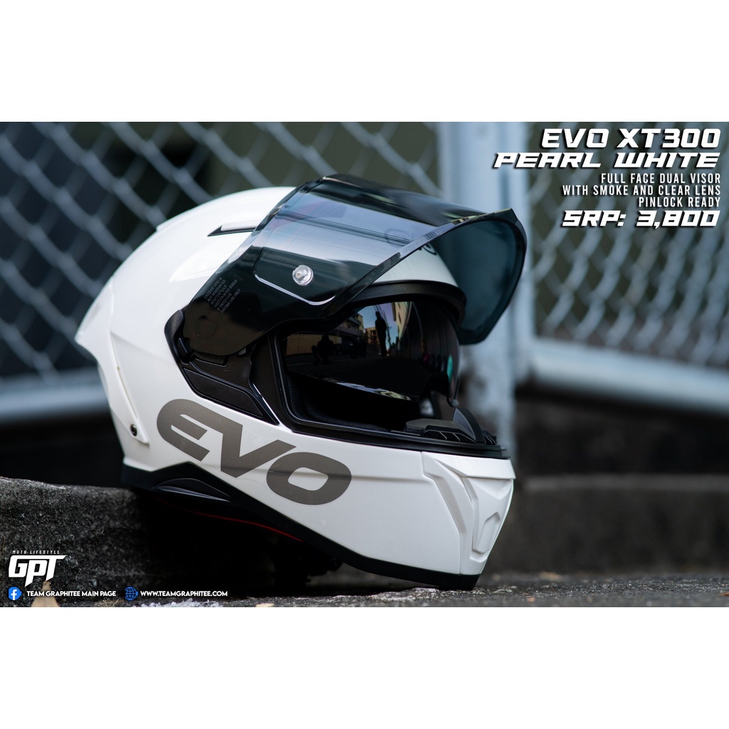 EVO HELMET XT300 PEARL WHITE DUAL VISOR w/ FREE CLEAR LENS | Shopee ...
