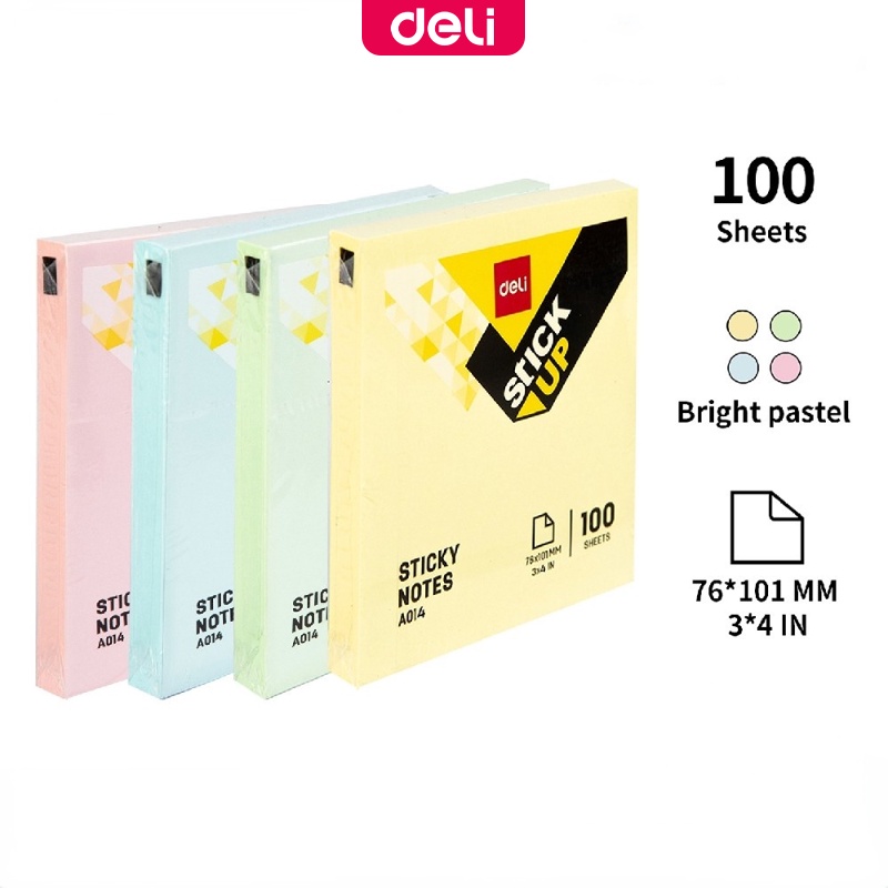Deli 4Colors 76×101mm Sticky Notes 100Sheets Memo Office School ...