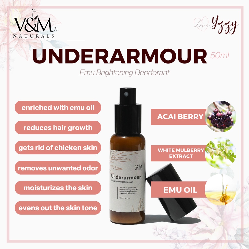 Underarmour Emu Brightening Deodorant V&M Naturals Dark Underarms
