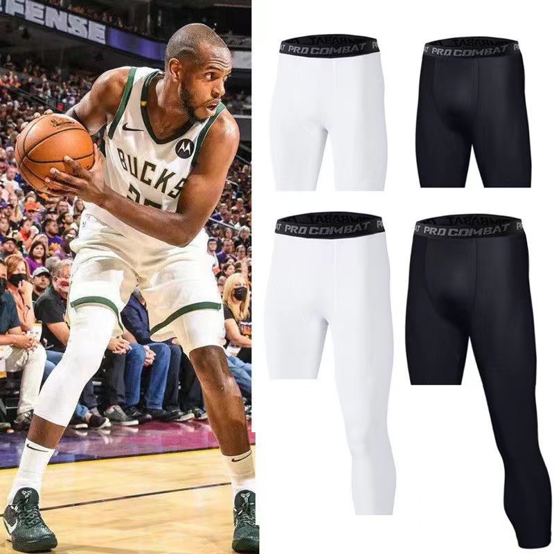 Mens One Leg Compression Basketball Tights Pants Compression Cropped