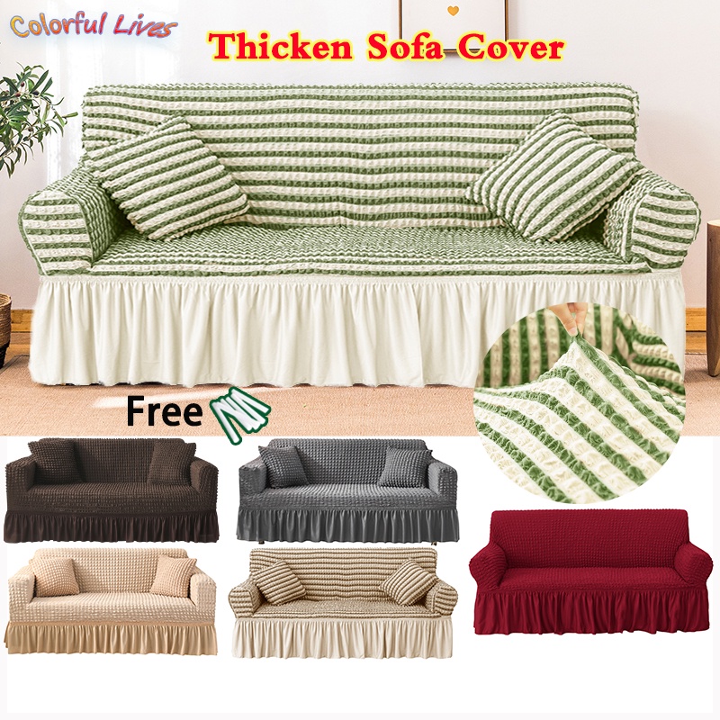 Thicken Pure Color Couch Sofa Cover Set Seersucker Sofa Cover with