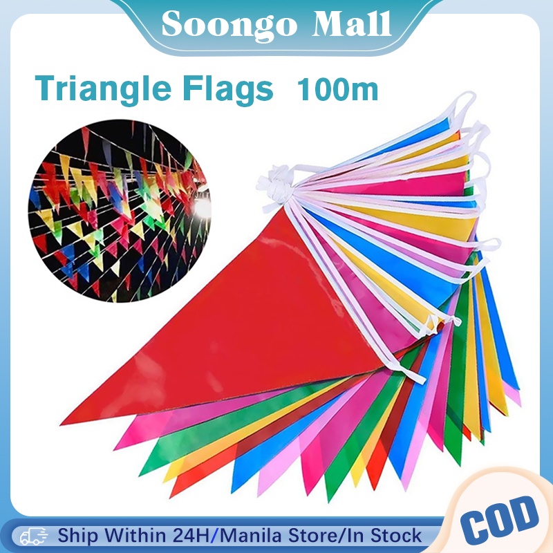 100M Hanging Colorful Triangle Flags Fabric Bunting Banner Party ...