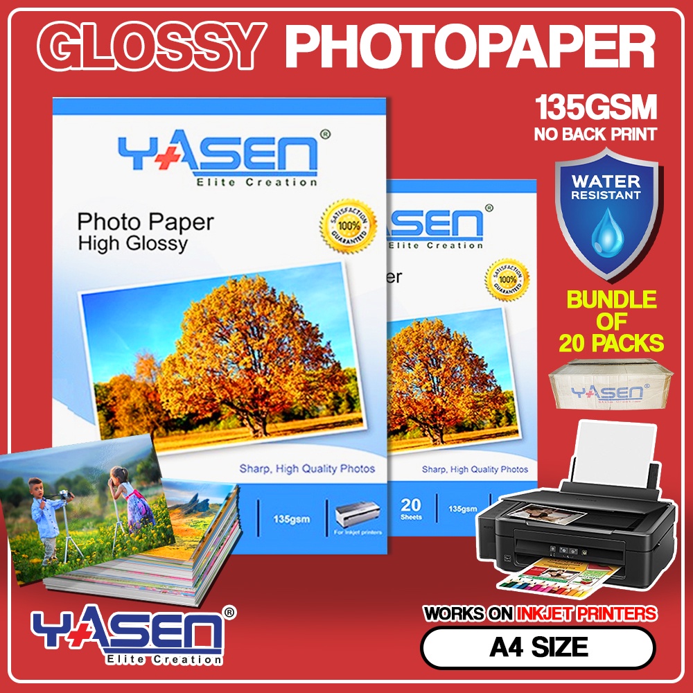 Yasen No Back Print Photo Paper Glossy Inkjet Photo Paper A4 (1 Box