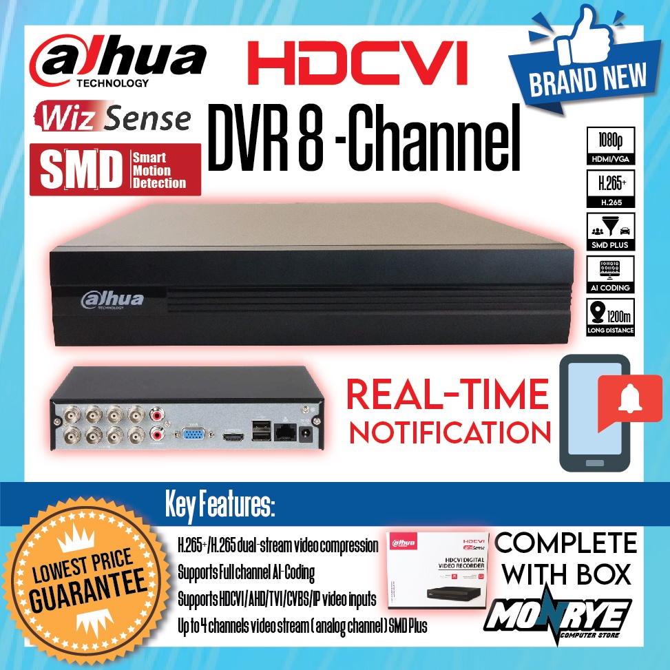 DVR 8 Channel DAHUA DH XVR1B08 I FREE HDD OPTIONS Brand New