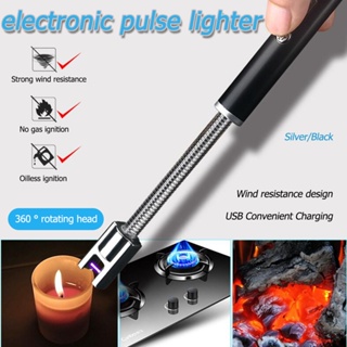 Electric Candle Lighter Long Pen Shape Windproof Pulse Arc Lighers USB  Rechargeable for Candle Kitchen Fireplace Camping BBQ (Black)
