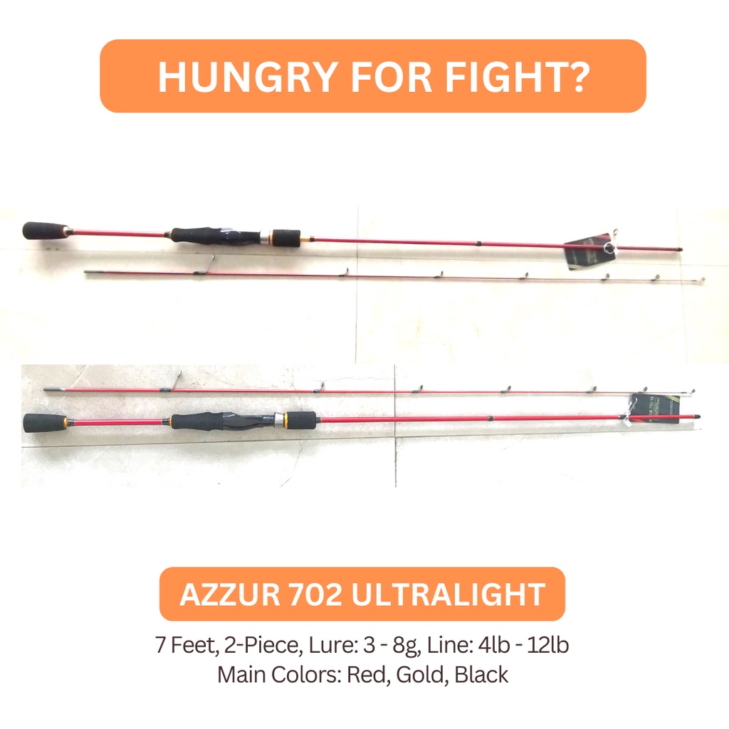AZZUR 702 ULTRALIGHT FISHING ROD COMPLETE SET 7Ft Piece Ultralight  24T Carbon Spinning Rod