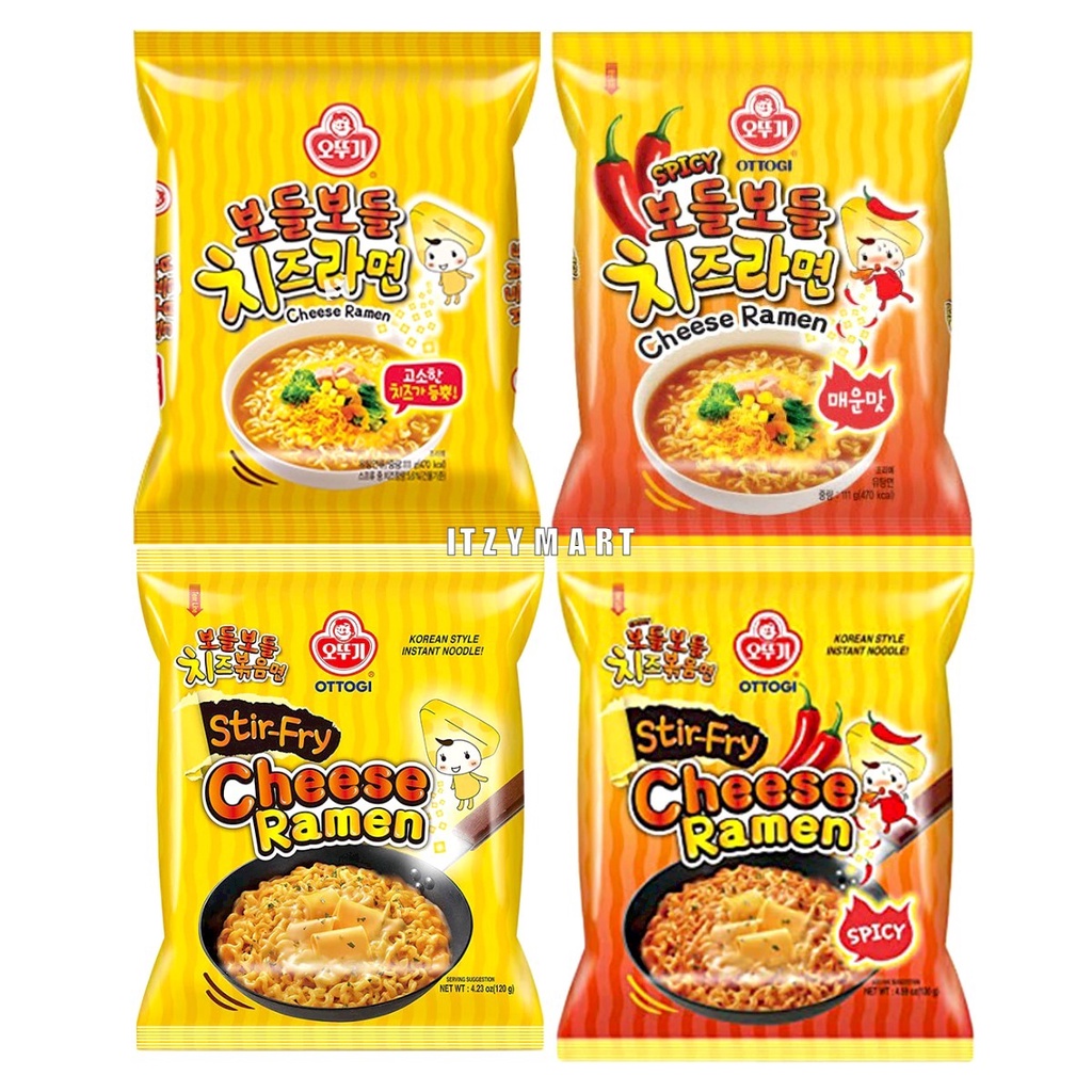 OTTOGI CHEESE RAMEN AND BODEULBODEUL SPICY CHEESE RAMYEON, STIR FRY